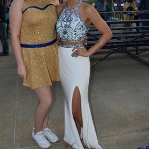 beautiful boho prom or homecoming two piece dress with slit